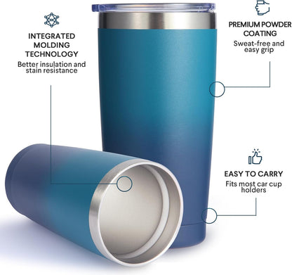 Volhoply 20oz Stainless Steel Tumbler with Lid and Straw,Double Wall Insulated Travel Iced Coffee Mug Fits Cup Holder,Powder Coated Cups for Hot and Cold Drinks,Gifts for Women Men（Purple Bule,1 Set）