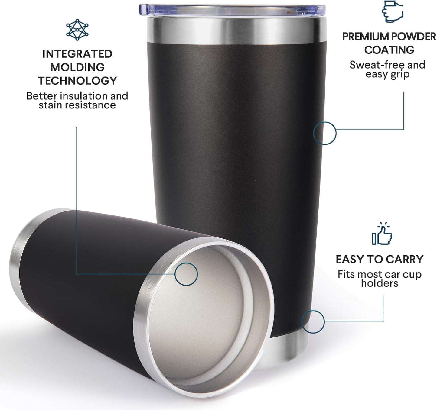 Volhoply 20oz Stainless Steel Tumbler with Lid and Straw,Double Wall Insulated Travel Iced Coffee Mug Fits Cup Holder,Powder Coated Cups for Hot and Cold Drinks,Gifts for Women Men（Purple Bule,1 Set）