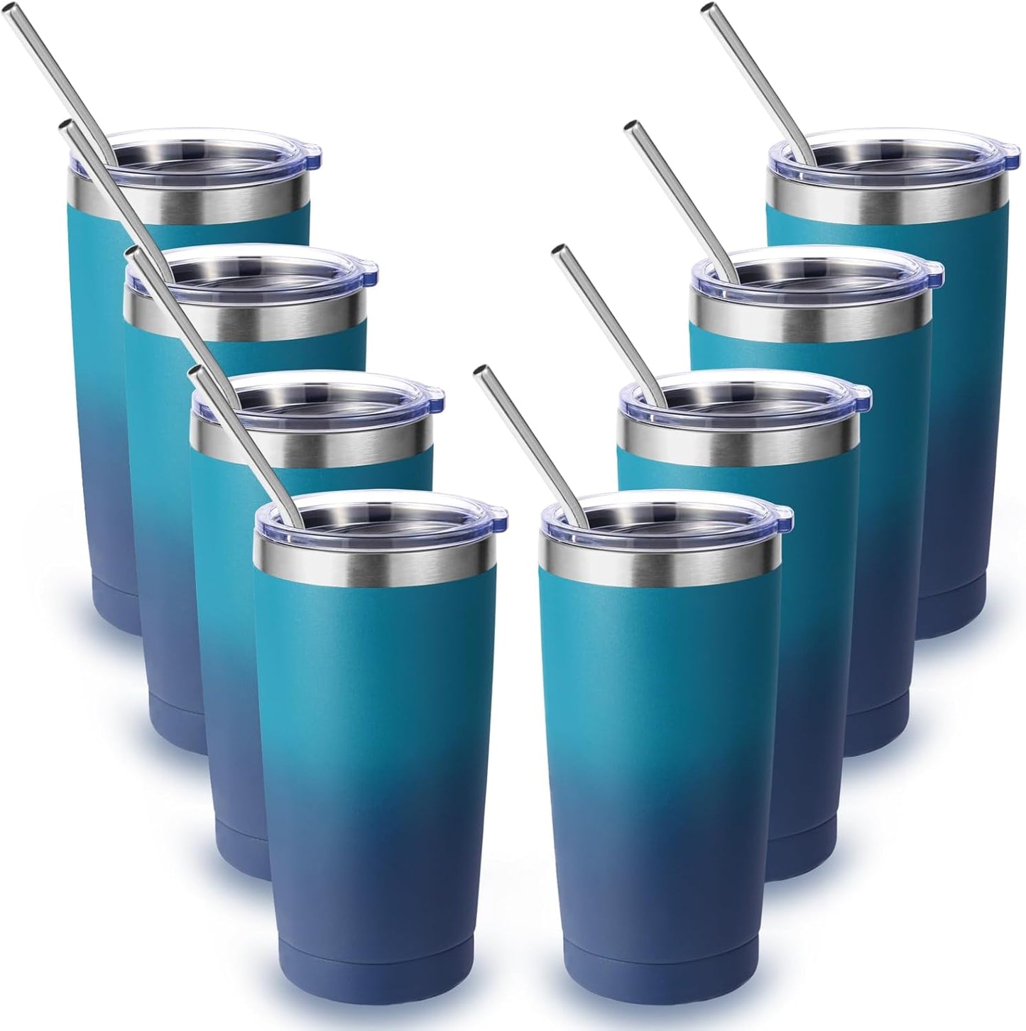 Volhoply 20oz Stainless Steel Tumbler with Lid and Straw,Double Wall Insulated Travel Iced Coffee Mug Fits Cup Holder,Powder Coated Cups for Hot and Cold Drinks,Gifts for Women Men（Purple Bule,1 Set）