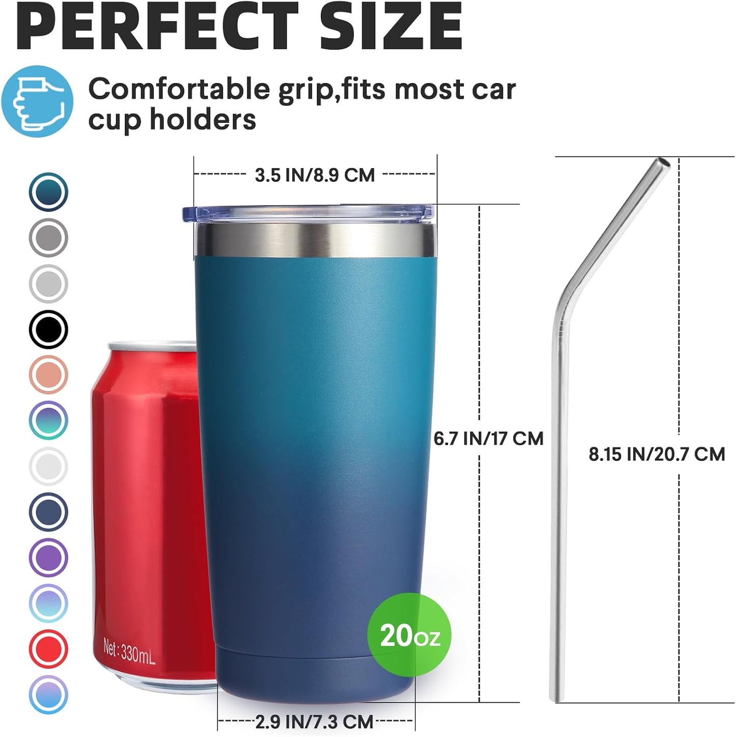 Volhoply 20oz Stainless Steel Tumbler with Lid and Straw,Double Wall Insulated Travel Iced Coffee Mug Fits Cup Holder,Powder Coated Cups for Hot and Cold Drinks,Gifts for Women Men（Purple Bule,1 Set）