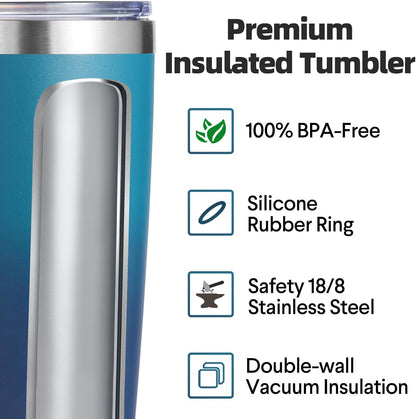 Volhoply 20oz Stainless Steel Tumbler with Lid and Straw,Double Wall Insulated Travel Iced Coffee Mug Fits Cup Holder,Powder Coated Cups for Hot and Cold Drinks,Gifts for Women Men（Purple Bule,1 Set）