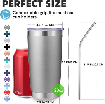 Volhoply 20oz Stainless Steel Tumbler with Lid and Straw,Double Wall Insulated Travel Iced Coffee Mug Fits Cup Holder,Powder Coated Cups for Hot and Cold Drinks,Gifts for Women Men（Purple Bule,1 Set）