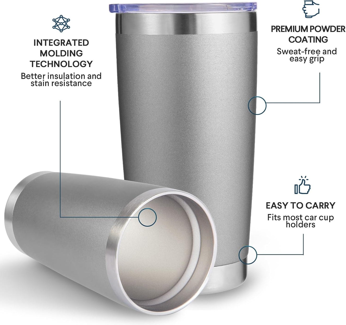 Volhoply 20oz Stainless Steel Tumbler with Lid and Straw,Double Wall Insulated Travel Iced Coffee Mug Fits Cup Holder,Powder Coated Cups for Hot and Cold Drinks,Gifts for Women Men（Purple Bule,1 Set）
