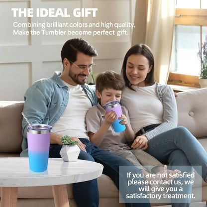 Volhoply 20oz Stainless Steel Tumbler with Lid and Straw,Double Wall Insulated Travel Iced Coffee Mug Fits Cup Holder,Powder Coated Cups for Hot and Cold Drinks,Gifts for Women Men（Purple Bule,1 Set）