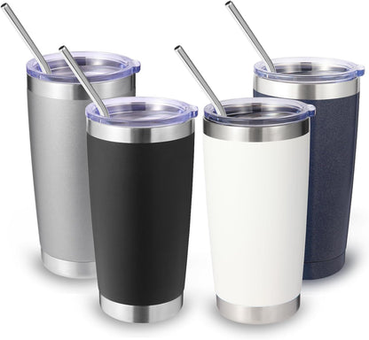 Volhoply 20oz Stainless Steel Tumbler with Lid and Straw,Double Wall Insulated Travel Iced Coffee Mug Fits Cup Holder,Powder Coated Cups for Hot and Cold Drinks,Gifts for Women Men（Purple Bule,1 Set）
