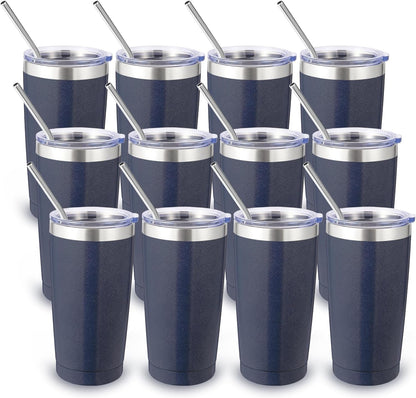 Volhoply 20oz Stainless Steel Tumbler with Lid and Straw,Double Wall Insulated Travel Iced Coffee Mug Fits Cup Holder,Powder Coated Cups for Hot and Cold Drinks,Gifts for Women Men（Purple Bule,1 Set）
