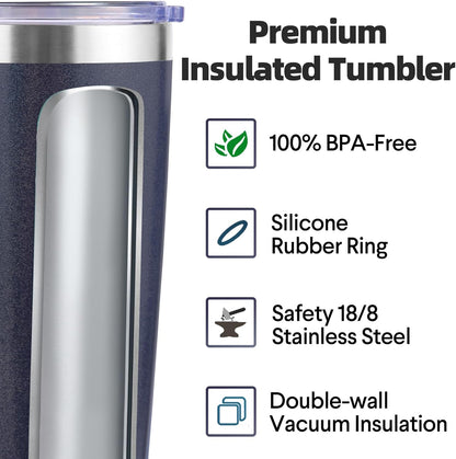 Volhoply 20oz Stainless Steel Tumbler with Lid and Straw,Double Wall Insulated Travel Iced Coffee Mug Fits Cup Holder,Powder Coated Cups for Hot and Cold Drinks,Gifts for Women Men（Purple Bule,1 Set）