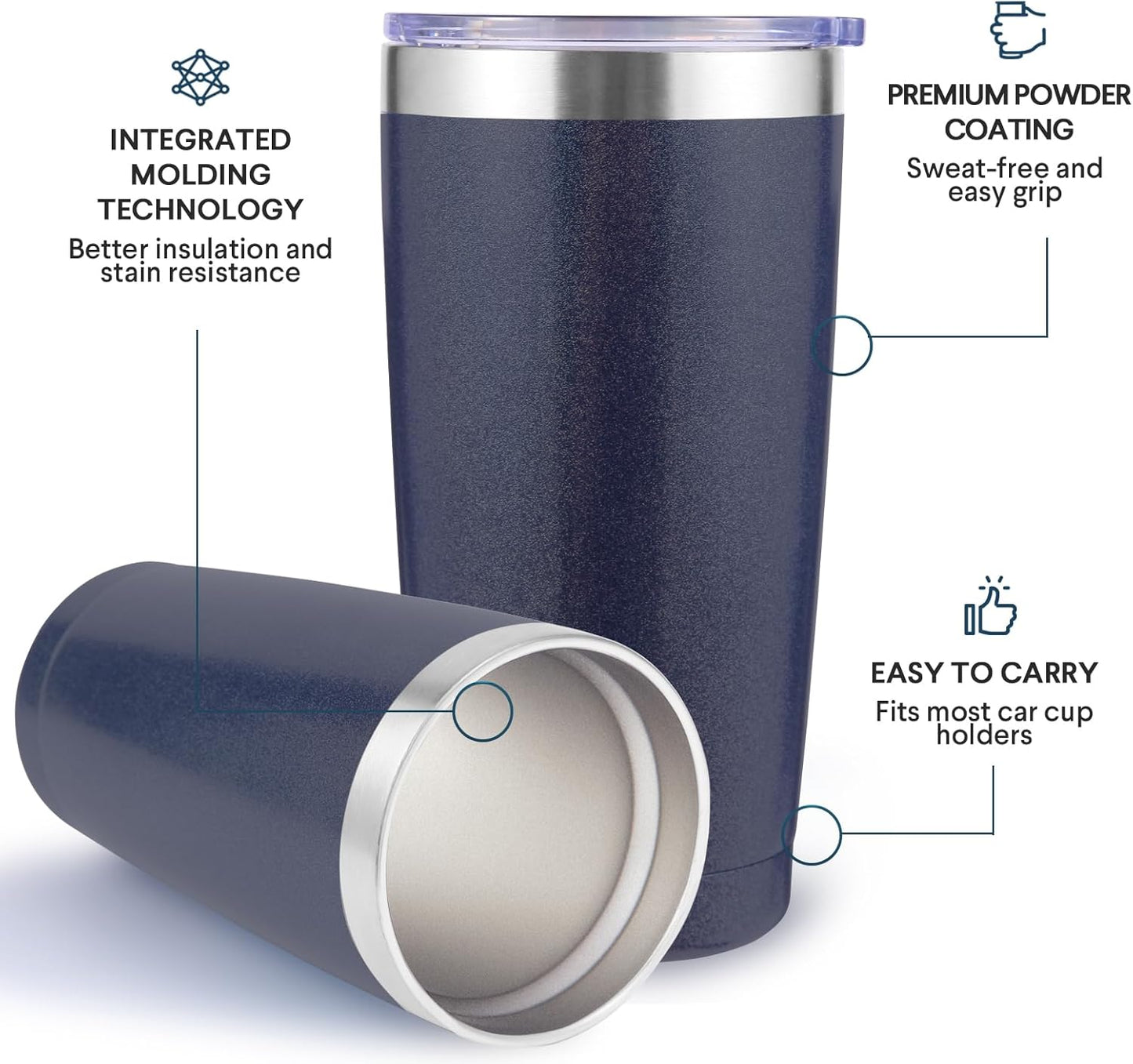 Volhoply 20oz Stainless Steel Tumbler with Lid and Straw,Double Wall Insulated Travel Iced Coffee Mug Fits Cup Holder,Powder Coated Cups for Hot and Cold Drinks,Gifts for Women Men（Purple Bule,1 Set）