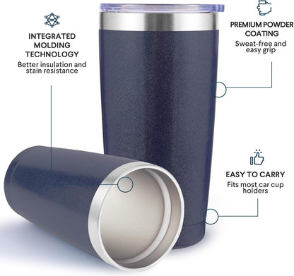 Volhoply 20oz Stainless Steel Tumbler with Lid and Straw,Double Wall Insulated Travel Iced Coffee Mug Fits Cup Holder,Powder Coated Cups for Hot and Cold Drinks,Gifts for Women Men（Purple Bule,1 Set）