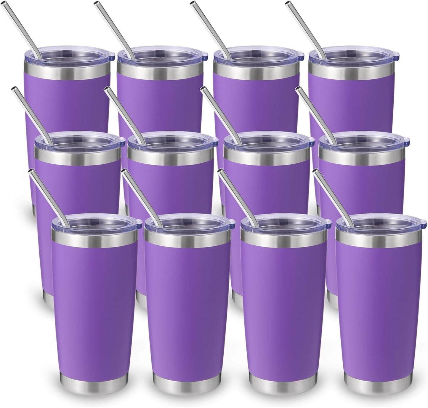 Volhoply 20oz Stainless Steel Tumbler with Lid and Straw,Double Wall Insulated Travel Iced Coffee Mug Fits Cup Holder,Powder Coated Cups for Hot and Cold Drinks,Gifts for Women Men（Purple Bule,1 Set）