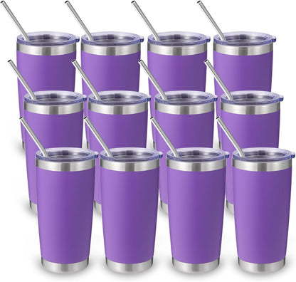 Volhoply 20oz Stainless Steel Tumbler with Lid and Straw,Double Wall Insulated Travel Iced Coffee Mug Fits Cup Holder,Powder Coated Cups for Hot and Cold Drinks,Gifts for Women Men（Purple Bule,1 Set）