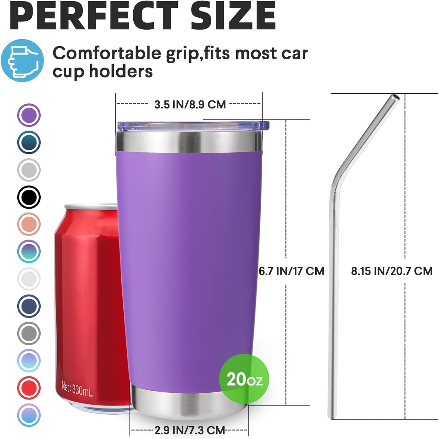 Volhoply 20oz Stainless Steel Tumbler with Lid and Straw,Double Wall Insulated Travel Iced Coffee Mug Fits Cup Holder,Powder Coated Cups for Hot and Cold Drinks,Gifts for Women Men（Purple Bule,1 Set）