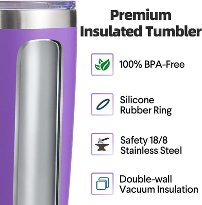 Volhoply 20oz Stainless Steel Tumbler with Lid and Straw,Double Wall Insulated Travel Iced Coffee Mug Fits Cup Holder,Powder Coated Cups for Hot and Cold Drinks,Gifts for Women Men（Purple Bule,1 Set）