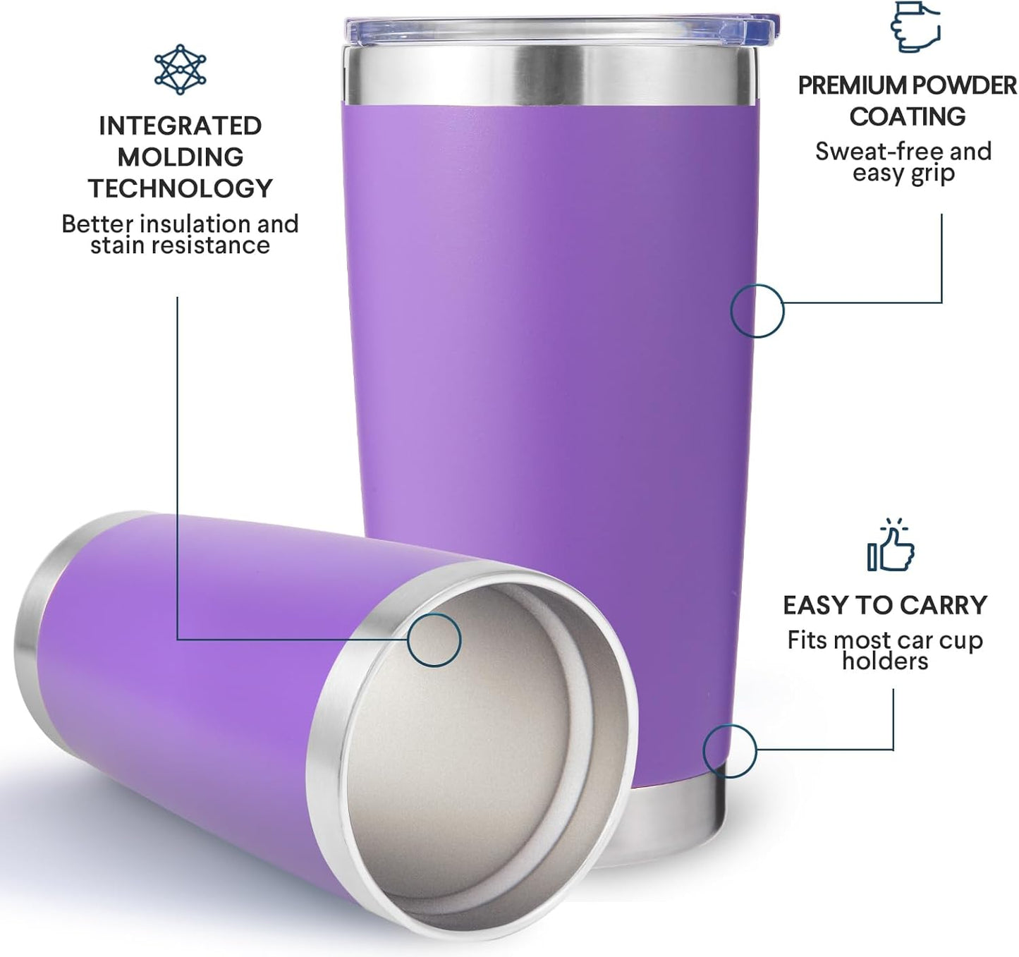 Volhoply 20oz Stainless Steel Tumbler with Lid and Straw,Double Wall Insulated Travel Iced Coffee Mug Fits Cup Holder,Powder Coated Cups for Hot and Cold Drinks,Gifts for Women Men（Purple Bule,1 Set）