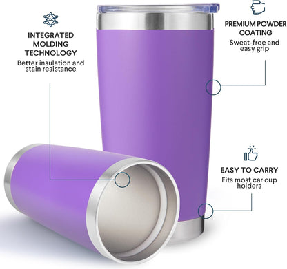 Volhoply 20oz Stainless Steel Tumbler with Lid and Straw,Double Wall Insulated Travel Iced Coffee Mug Fits Cup Holder,Powder Coated Cups for Hot and Cold Drinks,Gifts for Women Men（Purple Bule,1 Set）