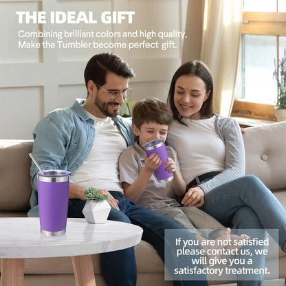 Volhoply 20oz Stainless Steel Tumbler with Lid and Straw,Double Wall Insulated Travel Iced Coffee Mug Fits Cup Holder,Powder Coated Cups for Hot and Cold Drinks,Gifts for Women Men（Purple Bule,1 Set）