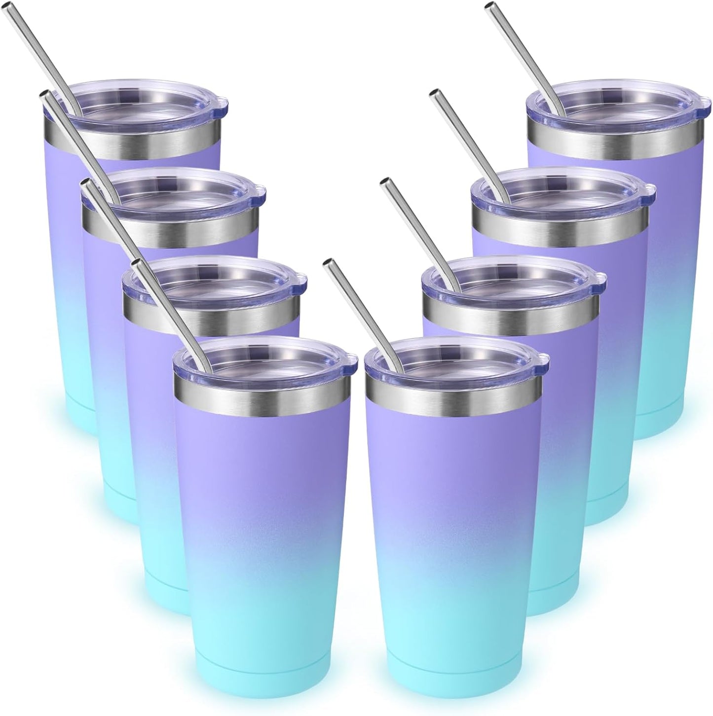 Volhoply 20oz Stainless Steel Tumbler with Lid and Straw,Double Wall Insulated Travel Iced Coffee Mug Fits Cup Holder,Powder Coated Cups for Hot and Cold Drinks,Gifts for Women Men（Purple Bule,1 Set）