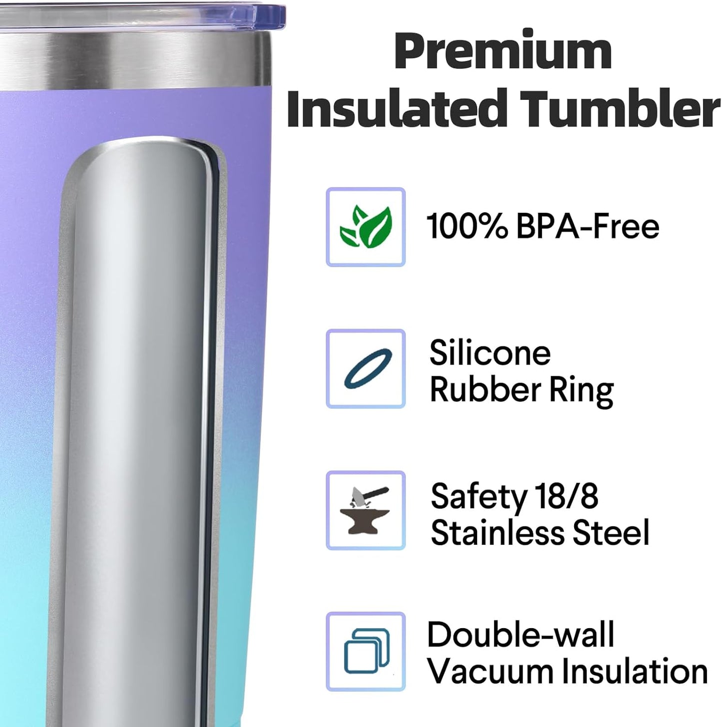 Volhoply 20oz Stainless Steel Tumbler with Lid and Straw,Double Wall Insulated Travel Iced Coffee Mug Fits Cup Holder,Powder Coated Cups for Hot and Cold Drinks,Gifts for Women Men（Purple Bule,1 Set）