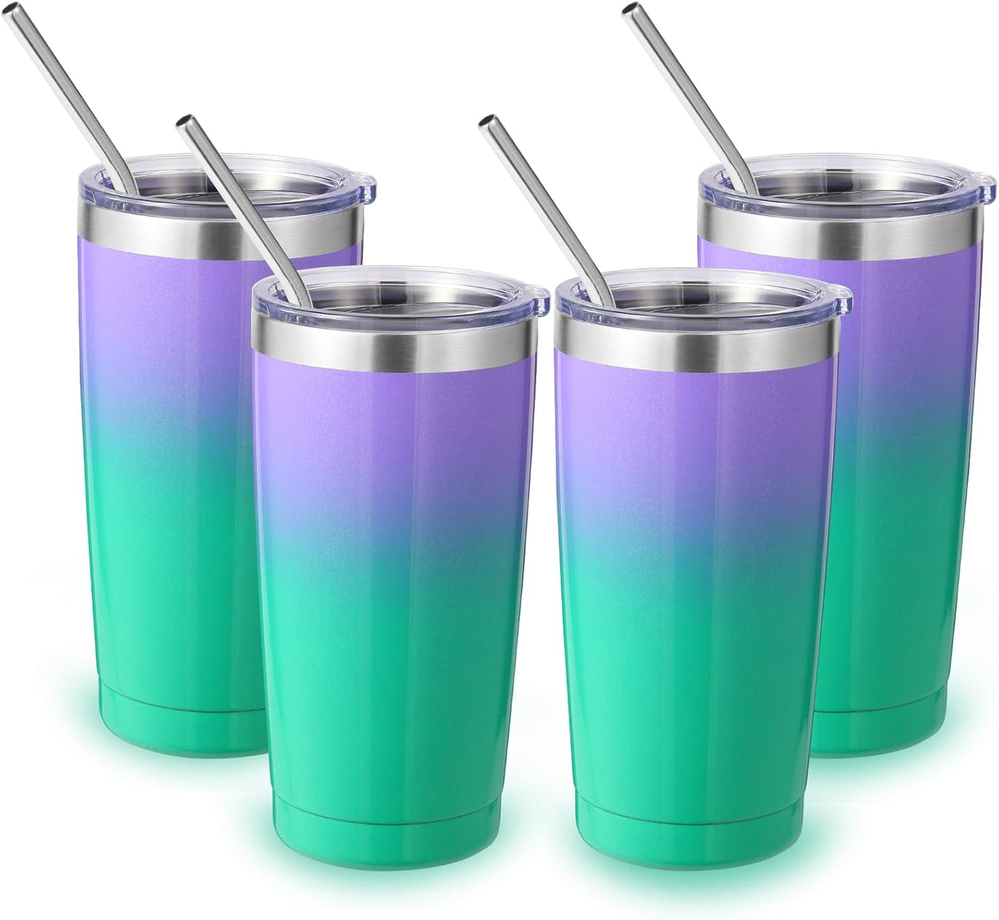 Volhoply 20oz Stainless Steel Tumbler with Lid and Straw,Double Wall Insulated Travel Iced Coffee Mug Fits Cup Holder,Powder Coated Cups for Hot and Cold Drinks,Gifts for Women Men（Purple Bule,1 Set）