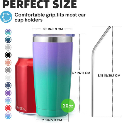 Volhoply 20oz Stainless Steel Tumbler with Lid and Straw,Double Wall Insulated Travel Iced Coffee Mug Fits Cup Holder,Powder Coated Cups for Hot and Cold Drinks,Gifts for Women Men（Purple Bule,1 Set）