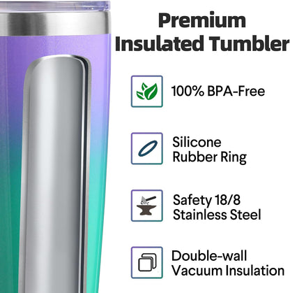 Volhoply 20oz Stainless Steel Tumbler with Lid and Straw,Double Wall Insulated Travel Iced Coffee Mug Fits Cup Holder,Powder Coated Cups for Hot and Cold Drinks,Gifts for Women Men（Purple Bule,1 Set）