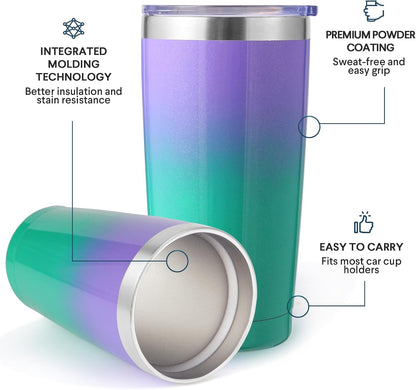 Volhoply 20oz Stainless Steel Tumbler with Lid and Straw,Double Wall Insulated Travel Iced Coffee Mug Fits Cup Holder,Powder Coated Cups for Hot and Cold Drinks,Gifts for Women Men（Purple Bule,1 Set）