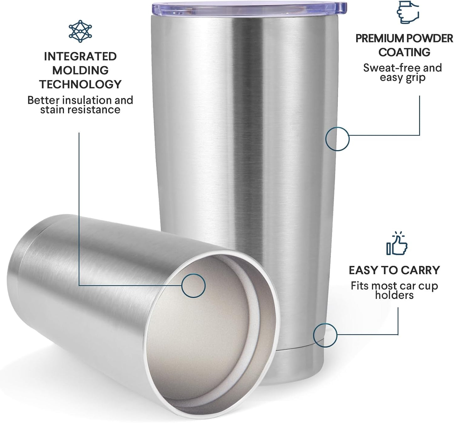 Volhoply 20oz Stainless Steel Tumbler with Lid and Straw,Double Wall Insulated Travel Iced Coffee Mug Fits Cup Holder,Powder Coated Cups for Hot and Cold Drinks,Gifts for Women Men（Purple Bule,1 Set）