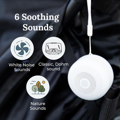 Travel Mini Portable White Noise Sound Machine, 6 Soothing Sounds, Volume Control, Dimmable Night Light, Sleep Therapy for Adults & Baby, USB Rechargeable, Lanyard Included