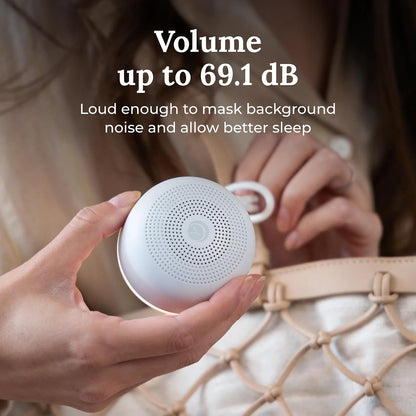 Travel Mini Portable White Noise Sound Machine, 6 Soothing Sounds, Volume Control, Dimmable Night Light, Sleep Therapy for Adults & Baby, USB Rechargeable, Lanyard Included