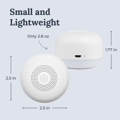 Travel Mini Portable White Noise Sound Machine, 6 Soothing Sounds, Volume Control, Dimmable Night Light, Sleep Therapy for Adults & Baby, USB Rechargeable, Lanyard Included