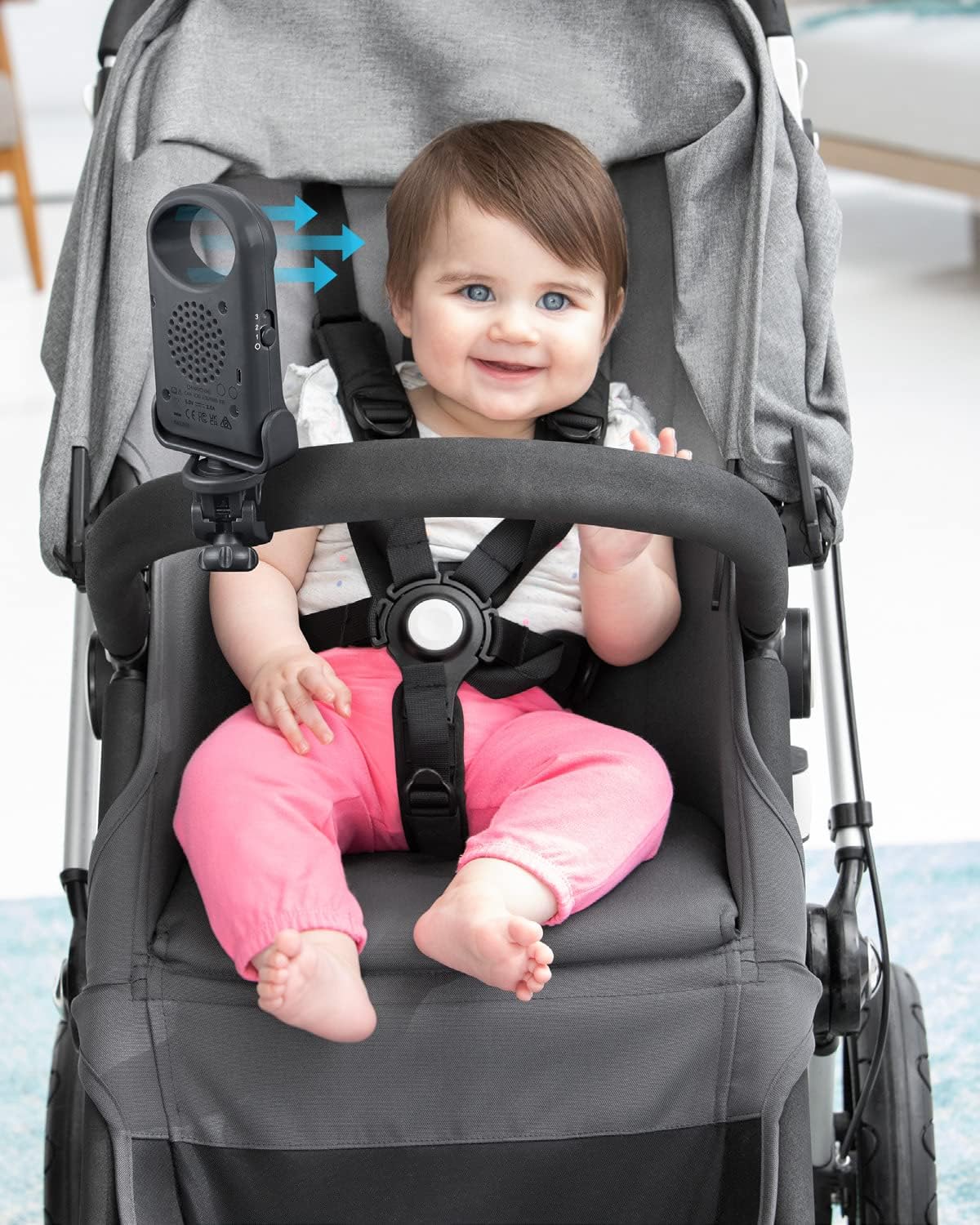 Portable Bladeless Stroller Fan, Adjustable 3 Speeds, Stroll & Connect, Grey