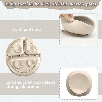 Silicone Baby Feeding Set, Toddler Feeding Set 12 Pcs, Suction Bowl and Baby Plate, Silicone Bib,Spoon,Fork & Sippy Cup,BPA Free Weaning Set, Baby Cutlery,Baby Gifts & Presents (Green)