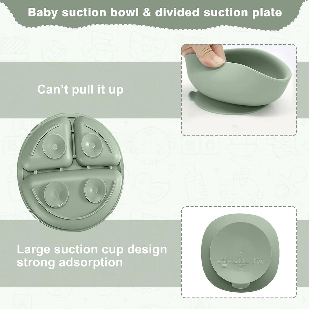 Silicone Baby Feeding Set, Toddler Feeding Set 12 Pcs, Suction Bowl and Baby Plate, Silicone Bib,Spoon,Fork & Sippy Cup,BPA Free Weaning Set, Baby Cutlery,Baby Gifts & Presents (Green)