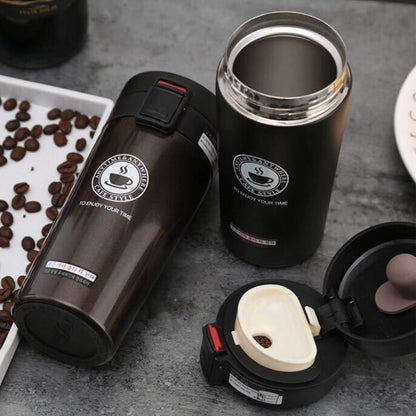 Vacuum-Insulated Travel Coffee Mug, 13 Oz/380Ml, Double-Wall Stainless Steel Spill-Proof Coffee Mug with Bouncing Lid (Brown)