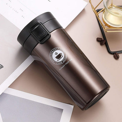 Vacuum-Insulated Travel Coffee Mug, 13 Oz/380Ml, Double-Wall Stainless Steel Spill-Proof Coffee Mug with Bouncing Lid (Brown)