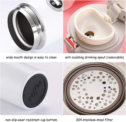 Vacuum-Insulated Travel Coffee Mug, 13 Oz/380Ml, Double-Wall Stainless Steel Spill-Proof Coffee Mug with Bouncing Lid (Brown)