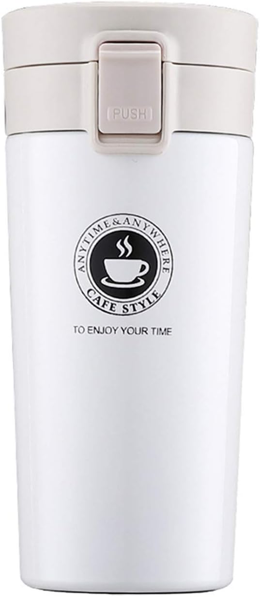 Vacuum-Insulated Travel Coffee Mug, 13 Oz/380Ml, Double-Wall Stainless Steel Spill-Proof Coffee Mug with Bouncing Lid (Brown)