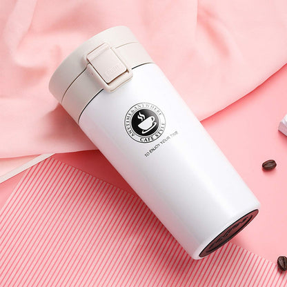 Vacuum-Insulated Travel Coffee Mug, 13 Oz/380Ml, Double-Wall Stainless Steel Spill-Proof Coffee Mug with Bouncing Lid (Brown)