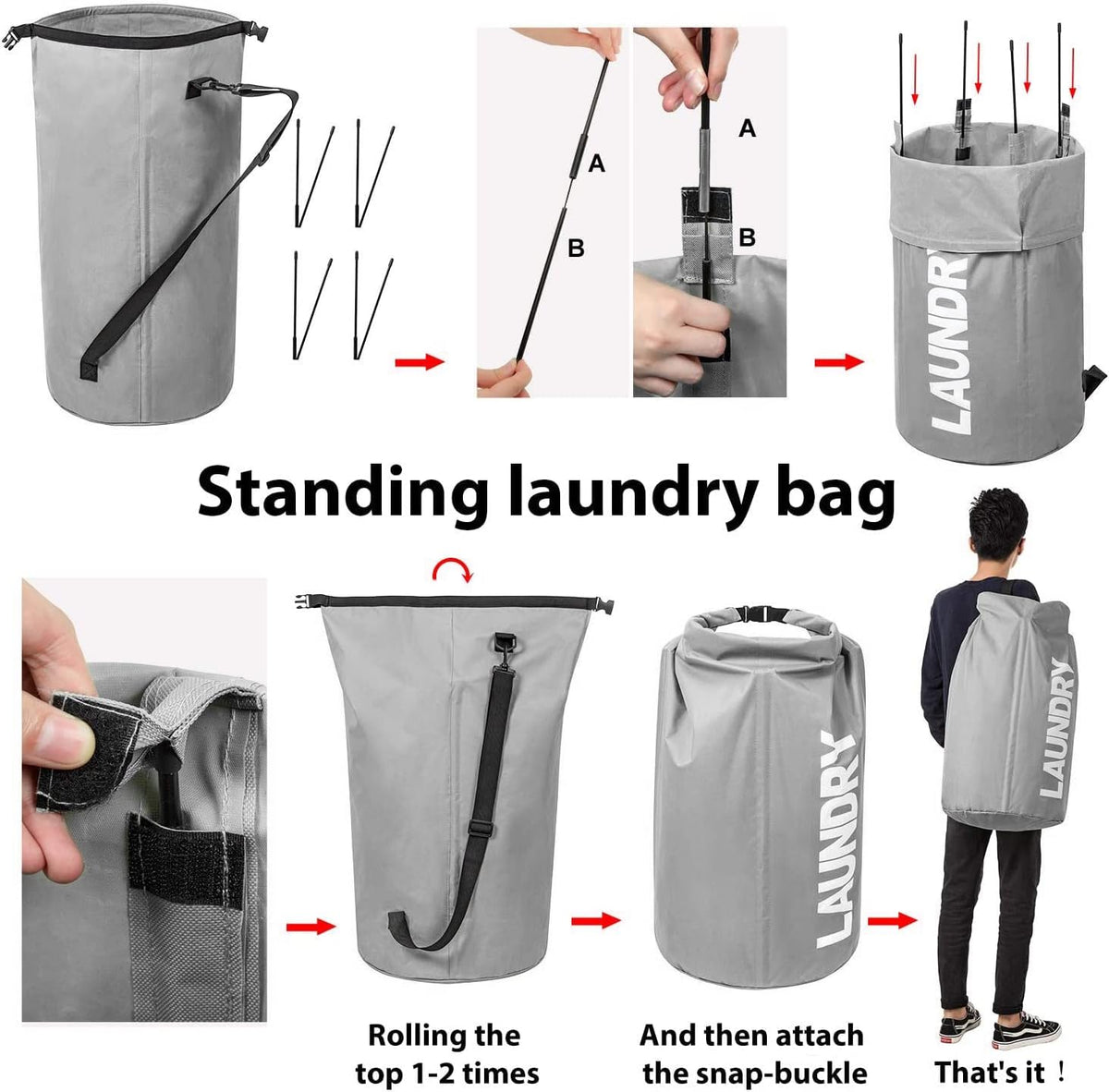 Backpack Laundry Bag for College, Collapsible Hampers for Laundry
