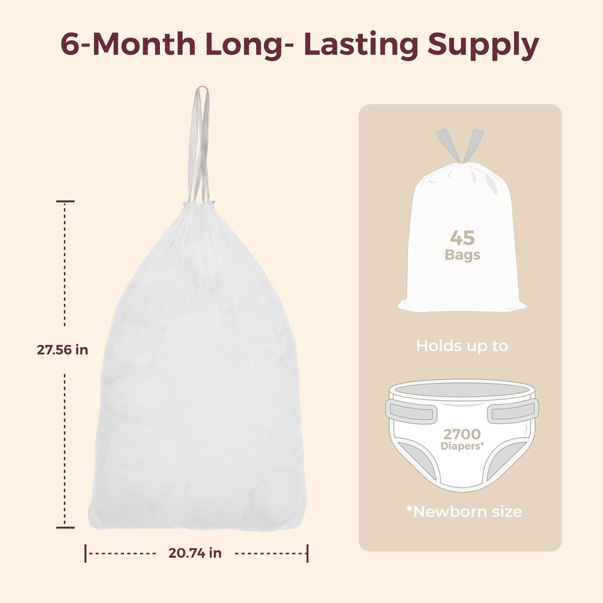 13 Gallon Drawstring Diaper Pail Bags, 45 Count, Ultra Thick
