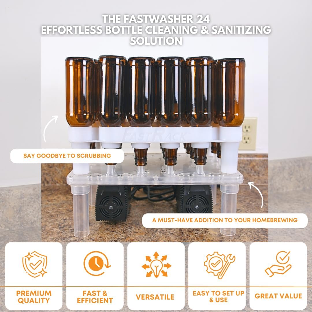 FastWasher 12 Beer Bottle Washer and Wine Bottle Cleaner | BOTTLES & RACKS NOT INCLUDED | General Purpose Rinser | Cleaner and Sanitizer System, Easy to Assemble