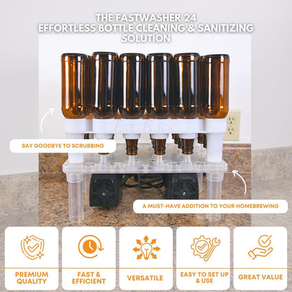 FastWasher 12 Beer Bottle Washer and Wine Bottle Cleaner | BOTTLES & RACKS NOT INCLUDED | General Purpose Rinser | Cleaner and Sanitizer System, Easy to Assemble