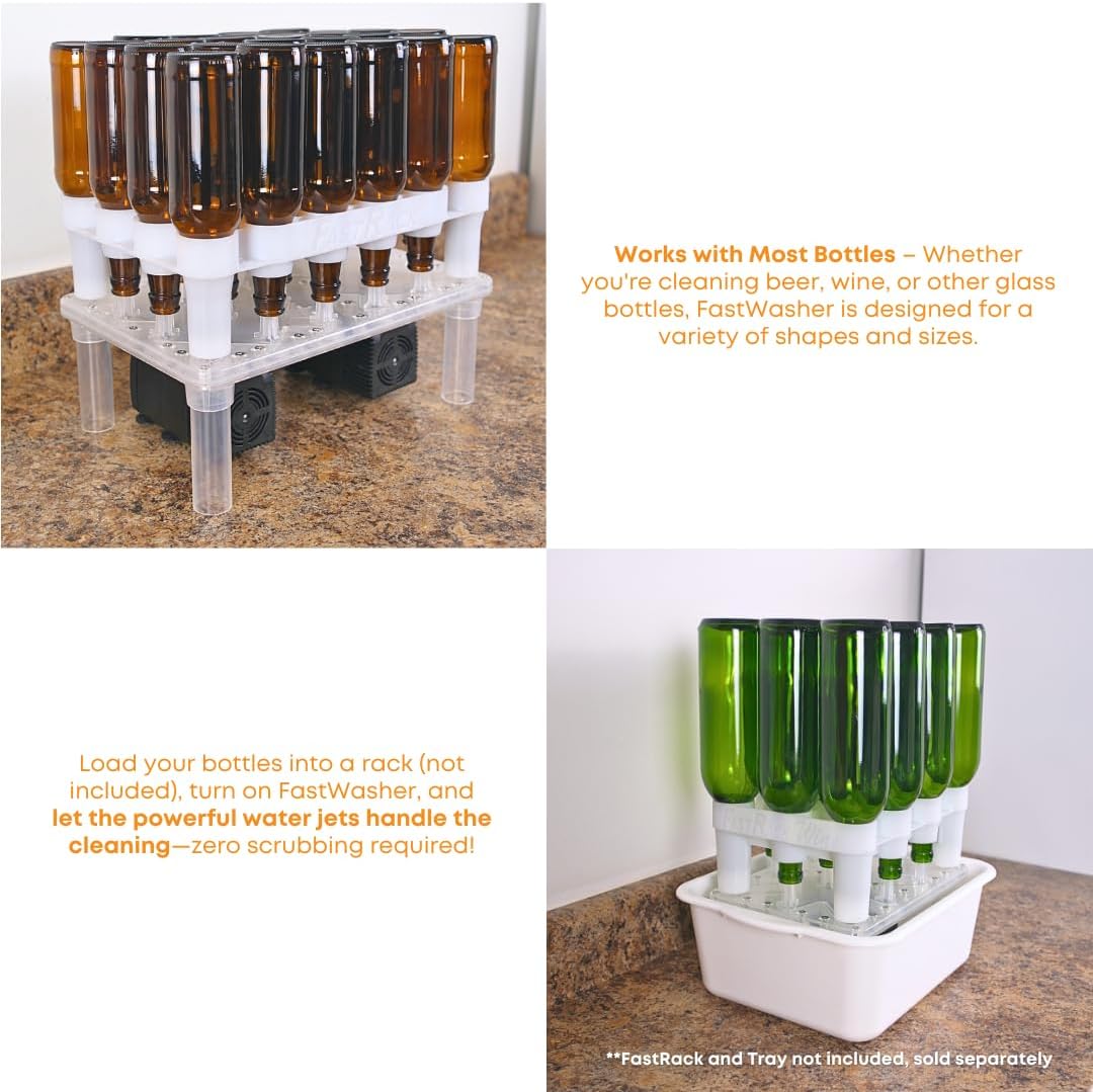 FastWasher 12 Beer Bottle Washer and Wine Bottle Cleaner | BOTTLES & RACKS NOT INCLUDED | General Purpose Rinser | Cleaner and Sanitizer System, Easy to Assemble