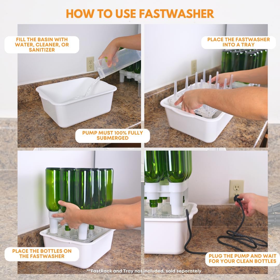 FastWasher 12 Beer Bottle Washer and Wine Bottle Cleaner | BOTTLES & RACKS NOT INCLUDED | General Purpose Rinser | Cleaner and Sanitizer System, Easy to Assemble