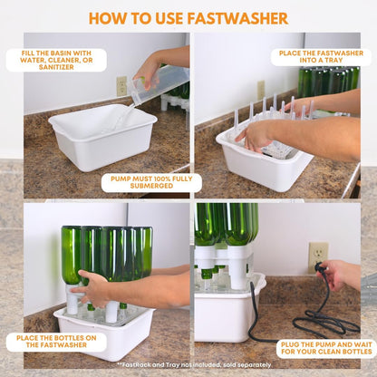 FastWasher 12 Beer Bottle Washer and Wine Bottle Cleaner | BOTTLES & RACKS NOT INCLUDED | General Purpose Rinser | Cleaner and Sanitizer System, Easy to Assemble