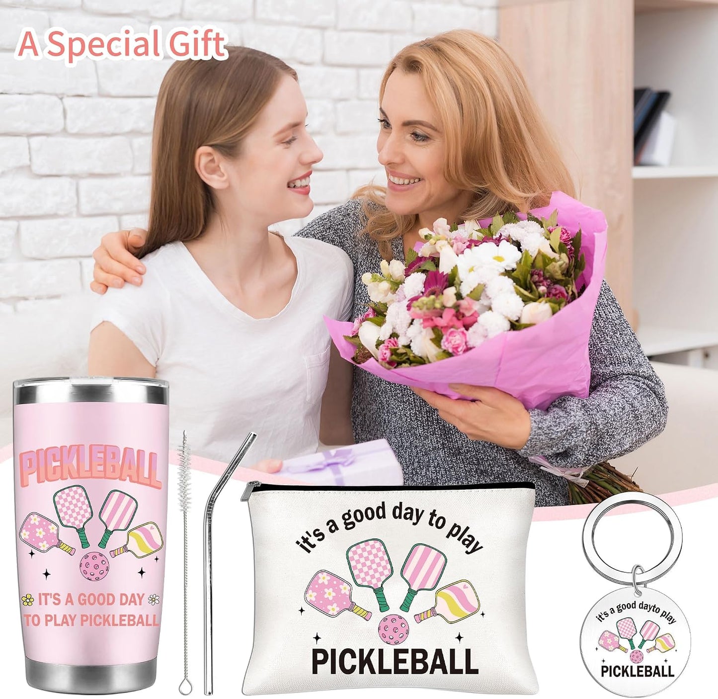 Tennis Gifts for Women Men, Funny Sport Accessories Gift, Includes 20 oz Tumbler Keychain Sock, Birthday Christmas Team Present for Tennis Lovers Players