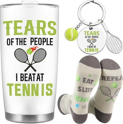 Tennis Gifts for Women Men, Funny Sport Accessories Gift, Includes 20 oz Tumbler Keychain Sock, Birthday Christmas Team Present for Tennis Lovers Players