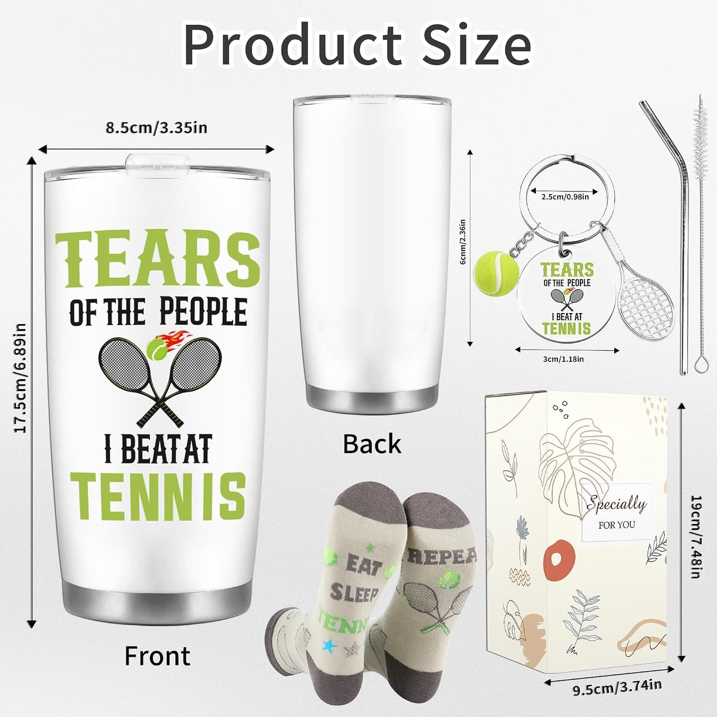 Tennis Gifts for Women Men, Funny Sport Accessories Gift, Includes 20 oz Tumbler Keychain Sock, Birthday Christmas Team Present for Tennis Lovers Players