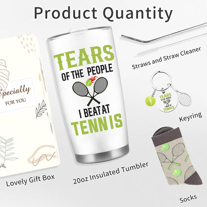 Tennis Gifts for Women Men, Funny Sport Accessories Gift, Includes 20 oz Tumbler Keychain Sock, Birthday Christmas Team Present for Tennis Lovers Players