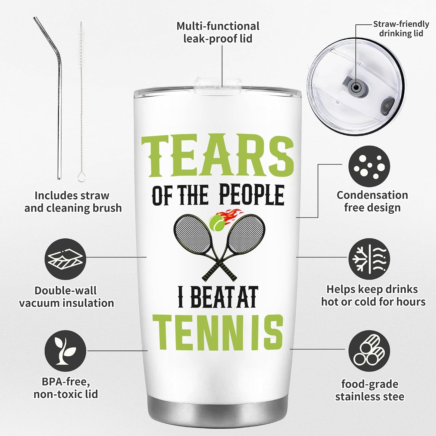 Tennis Gifts for Women Men, Funny Sport Accessories Gift, Includes 20 oz Tumbler Keychain Sock, Birthday Christmas Team Present for Tennis Lovers Players